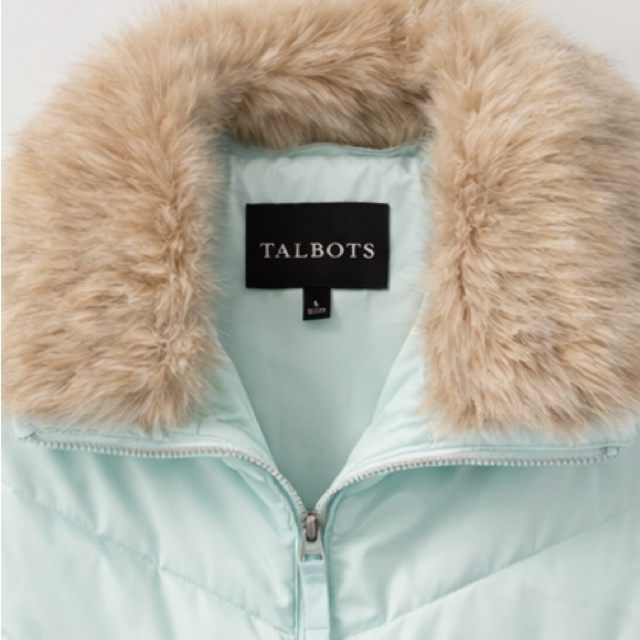 Talbots Aqua Down Puffer Vest with Removable Faux Fur Collar - Picture 4 of 6